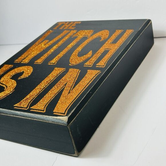 The Witch Is In Black Glitter Orange Wood Box Sign Designs by Kathy 7X10" - Picture 4 of 6